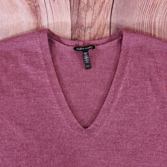 Eileen Fisher Womens XL Extra Fine Merino Wool V-Neck Box Top Sweater Purple - Picture 5 of 12